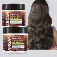 Masque capillaire à l'huile d'argan et à l'aloe vera : soin hydratant double action, contrôle  du sébum, douceur, brillance, réparation des cheveux abîmés et revitalisants.