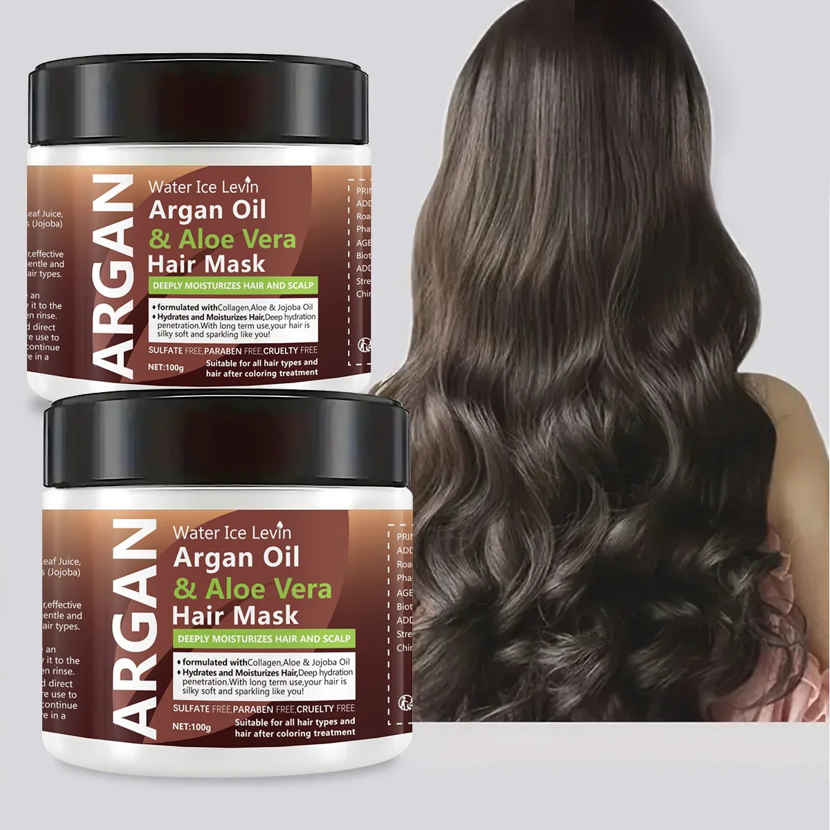 Masque capillaire à l'huile d'argan et à l'aloe vera : soin hydratant double action, contrôle  du sébum, douceur, brillance, réparation des cheveux abîmés et revitalisants.