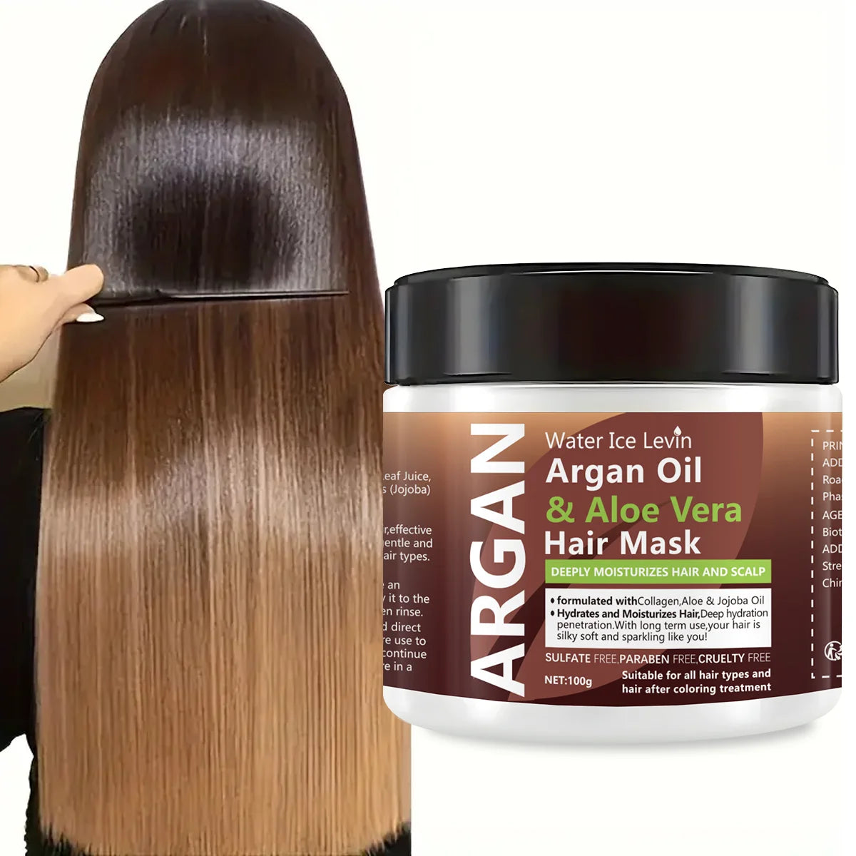 Masque capillaire à l'huile d'argan et à l'aloe vera : soin hydratant double action, contrôle  du sébum, douceur, brillance, réparation des cheveux abîmés et revitalisants.