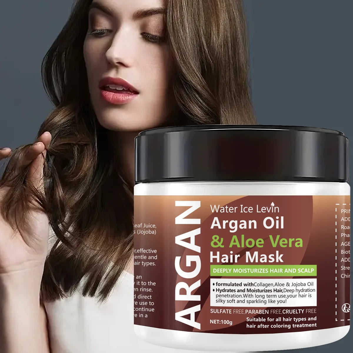 Masque capillaire à l'huile d'argan et à l'aloe vera : soin hydratant double action, contrôle  du sébum, douceur, brillance, réparation des cheveux abîmés et revitalisants.