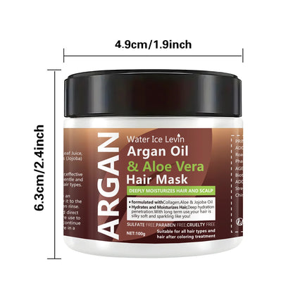 Masque capillaire à l'huile d'argan et à l'aloe vera : soin hydratant double action, contrôle  du sébum, douceur, brillance, réparation des cheveux abîmés et revitalisants.
