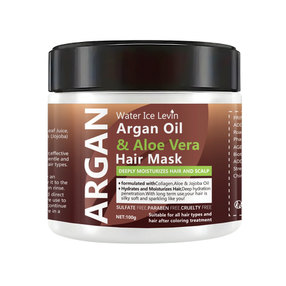 Masque capillaire à l'huile d'argan et à l'aloe vera : soin hydratant double action, contrôle  du sébum, douceur, brillance, réparation des cheveux abîmés et revitalisants.
